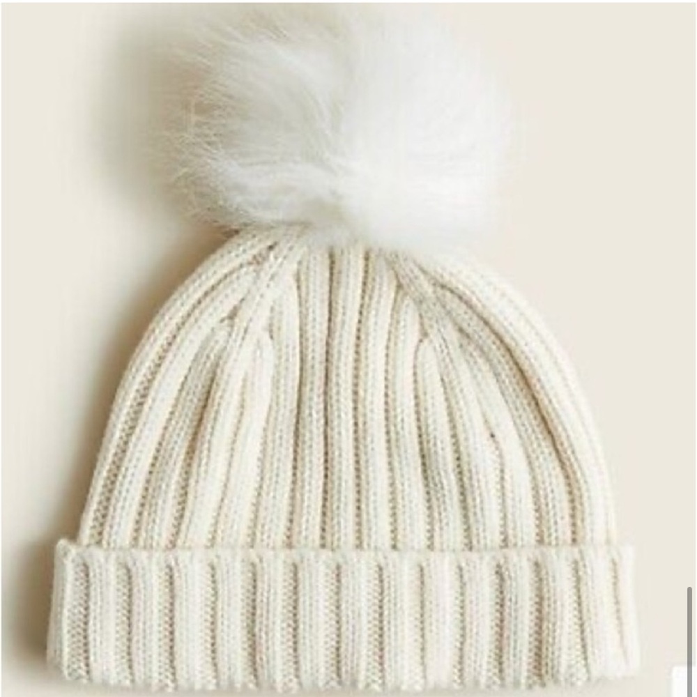 New with Tags -J.Crew- Ribbed pom-pom beanie Ivory 🍁❄️❄️ - Picture 8 of 8